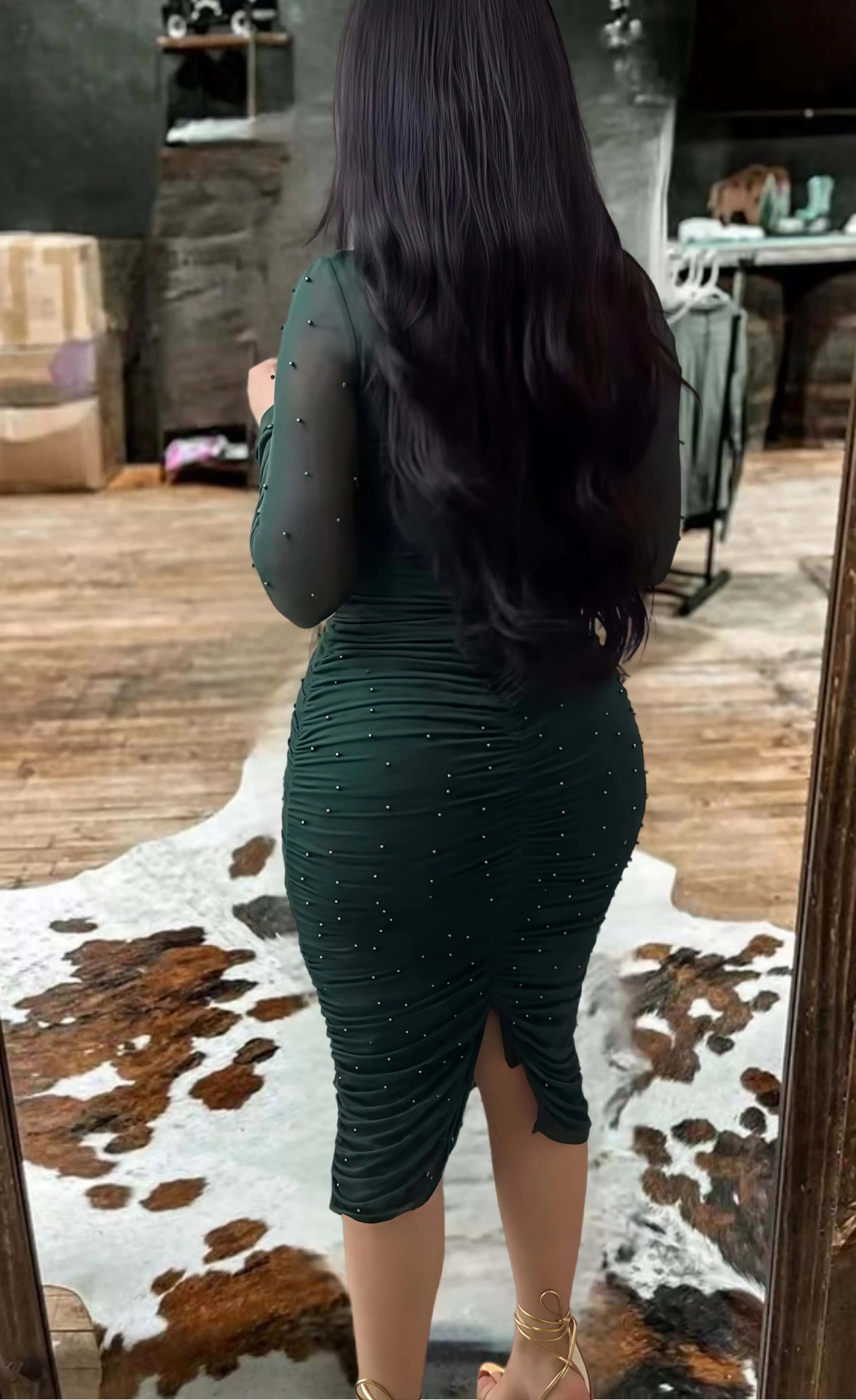 Sheer Mesh Bodycon Midi Dress