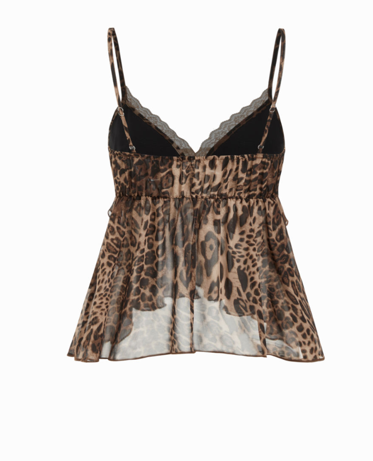 Chiffon Leopard V-neck Lace Trim Cami Top