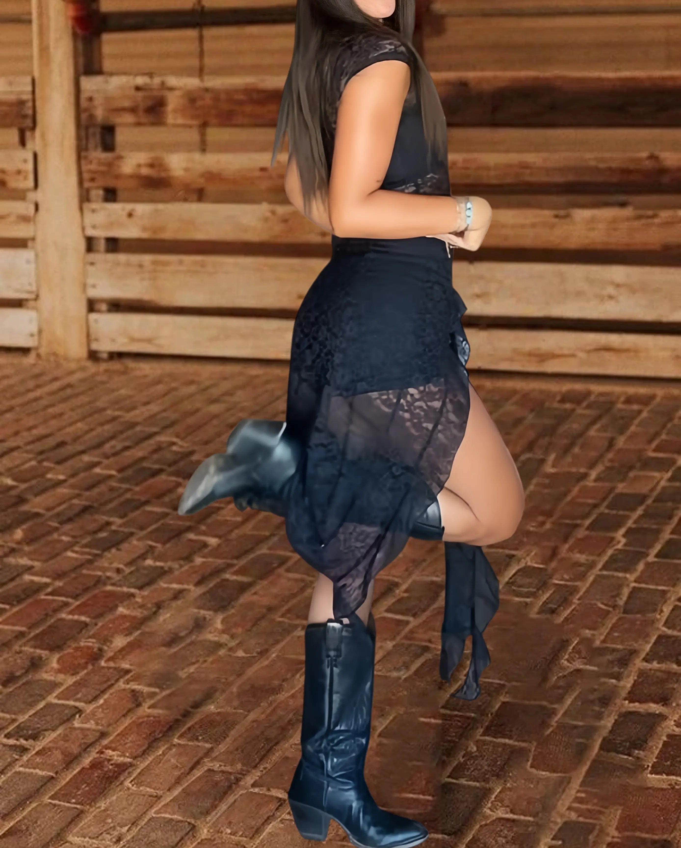 Midnight Lace Slit Maxi Dress (inner garment not included)