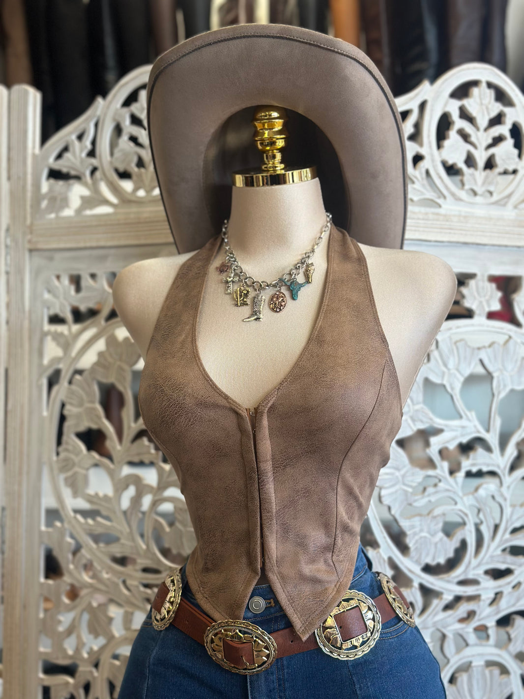 Suede Open Back Top