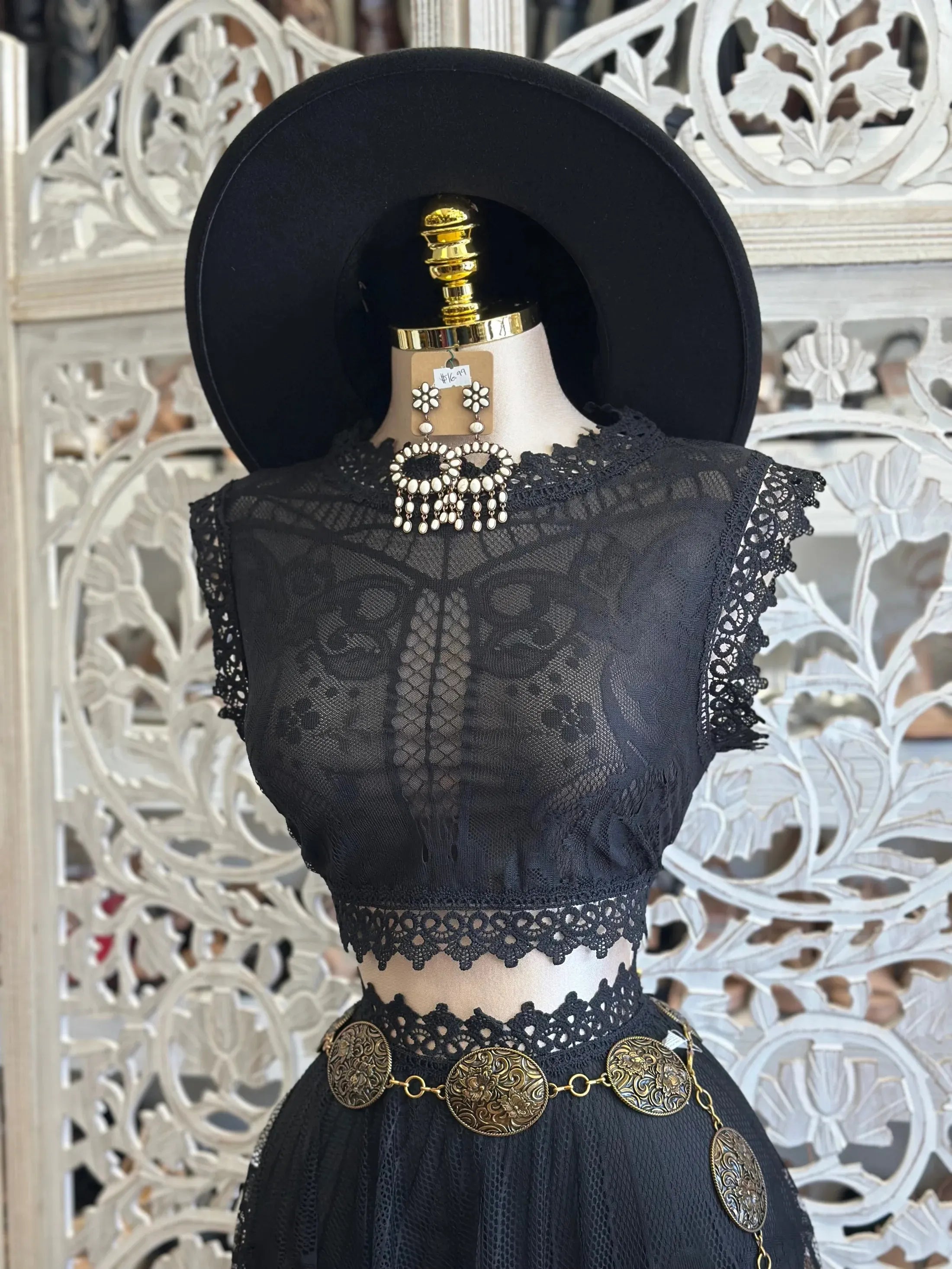 Western Lace Two-Piece Dress – Black