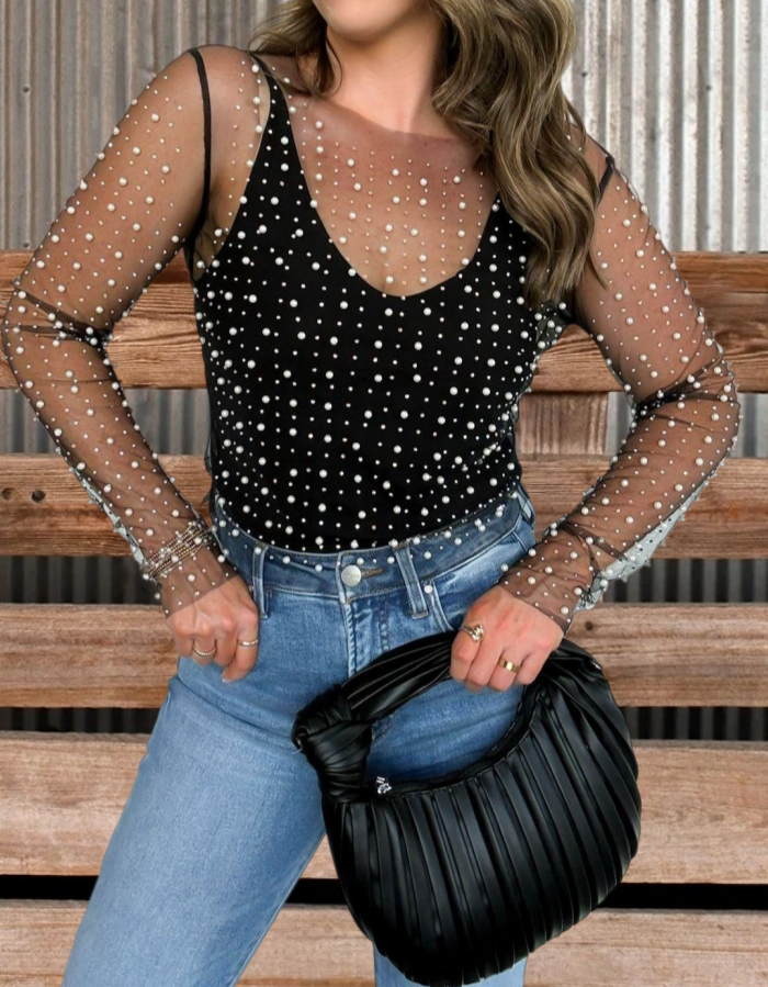 Mesh Pearl Layering Top