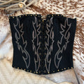 Western Embroidered Studded Lace Front Corset Top