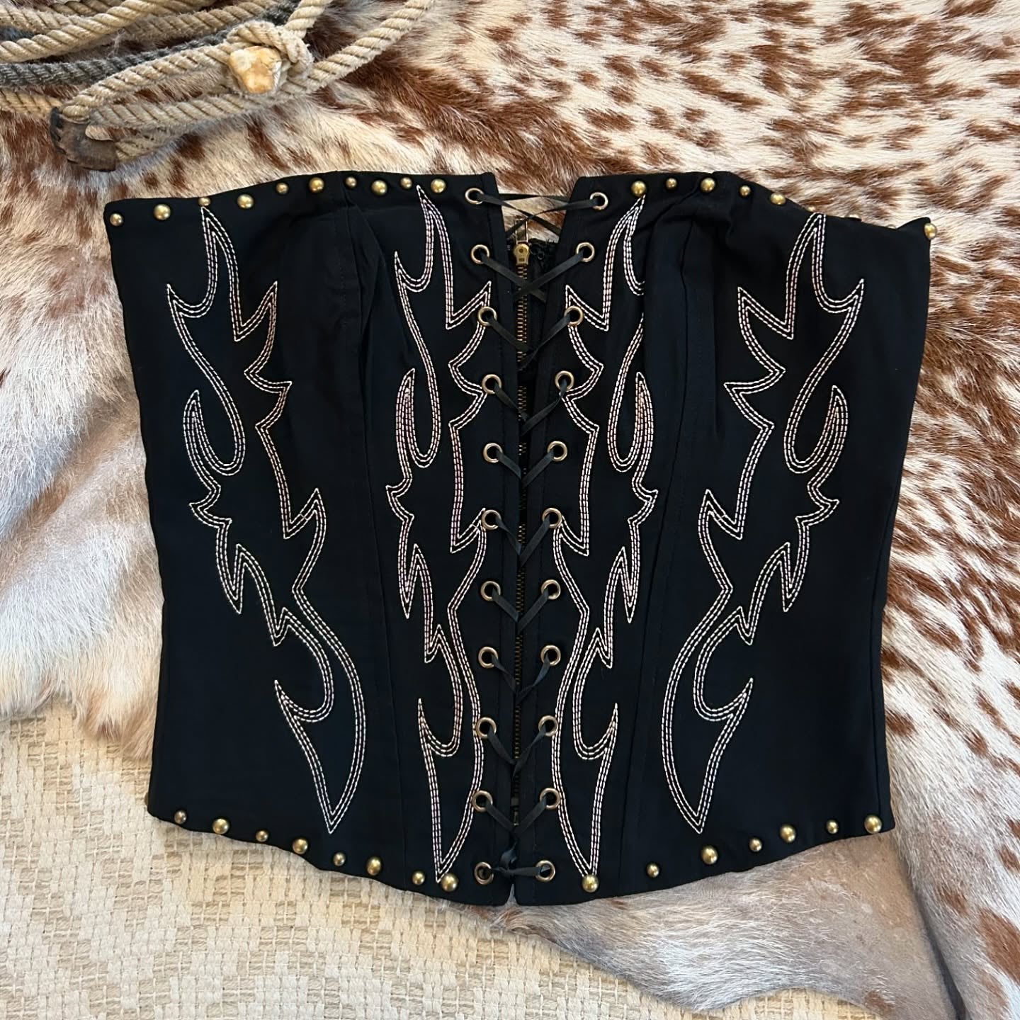 Western Embroidered Studded Lace Front Corset Top