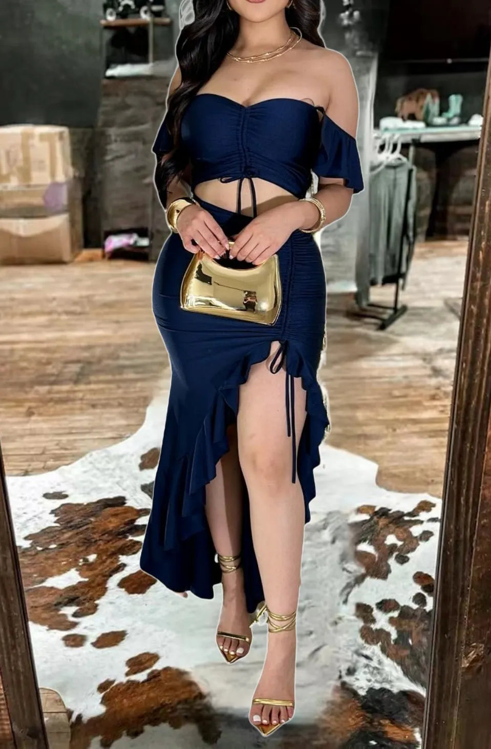 Western Charm Ruffle Cut-Out Dress