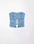 Denim Zip-Front Tube Top