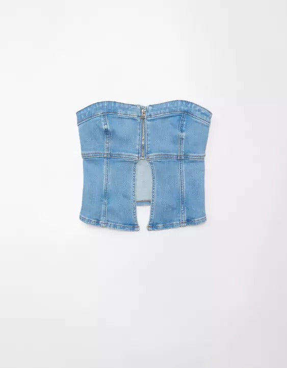 Denim Zip-Front Tube Top