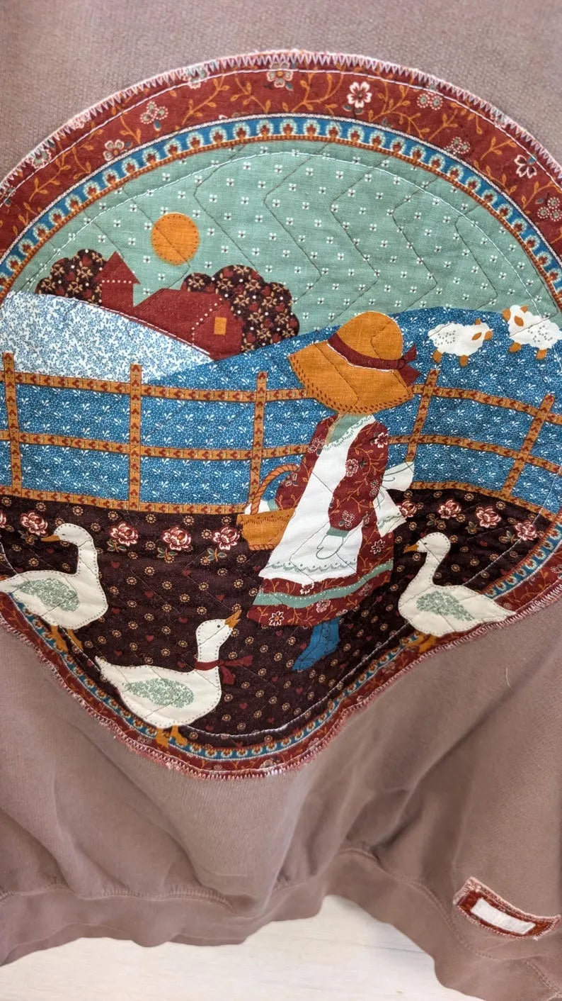 Farm GIRL & Geese Vintage Print  Crewneck