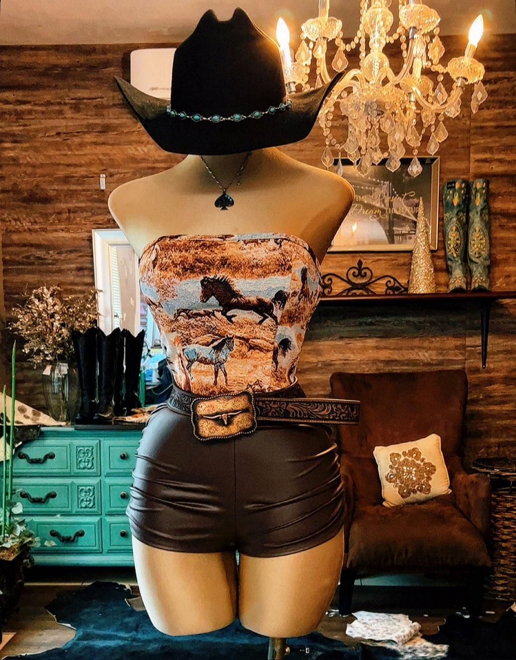 Wild West Horse Print Lace-Up Corset Top