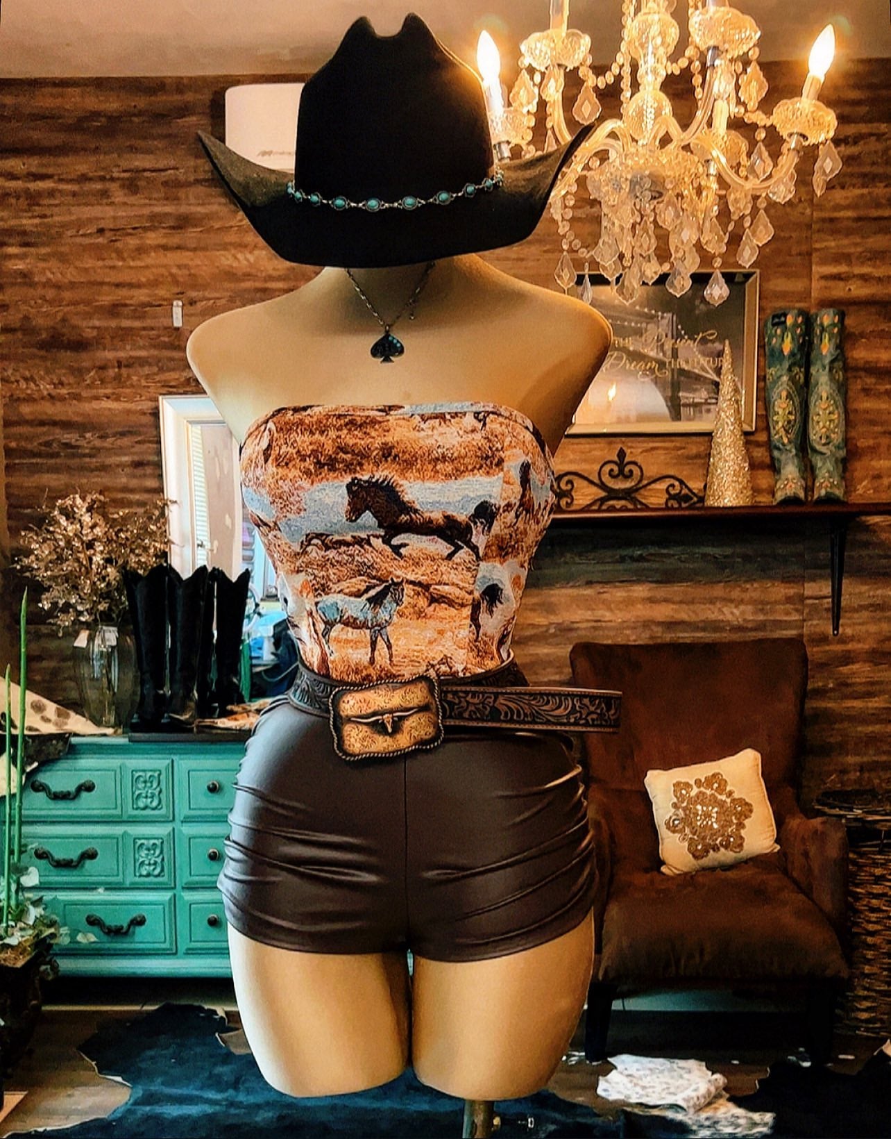Wild West Horse Print Lace-Up Corset Top