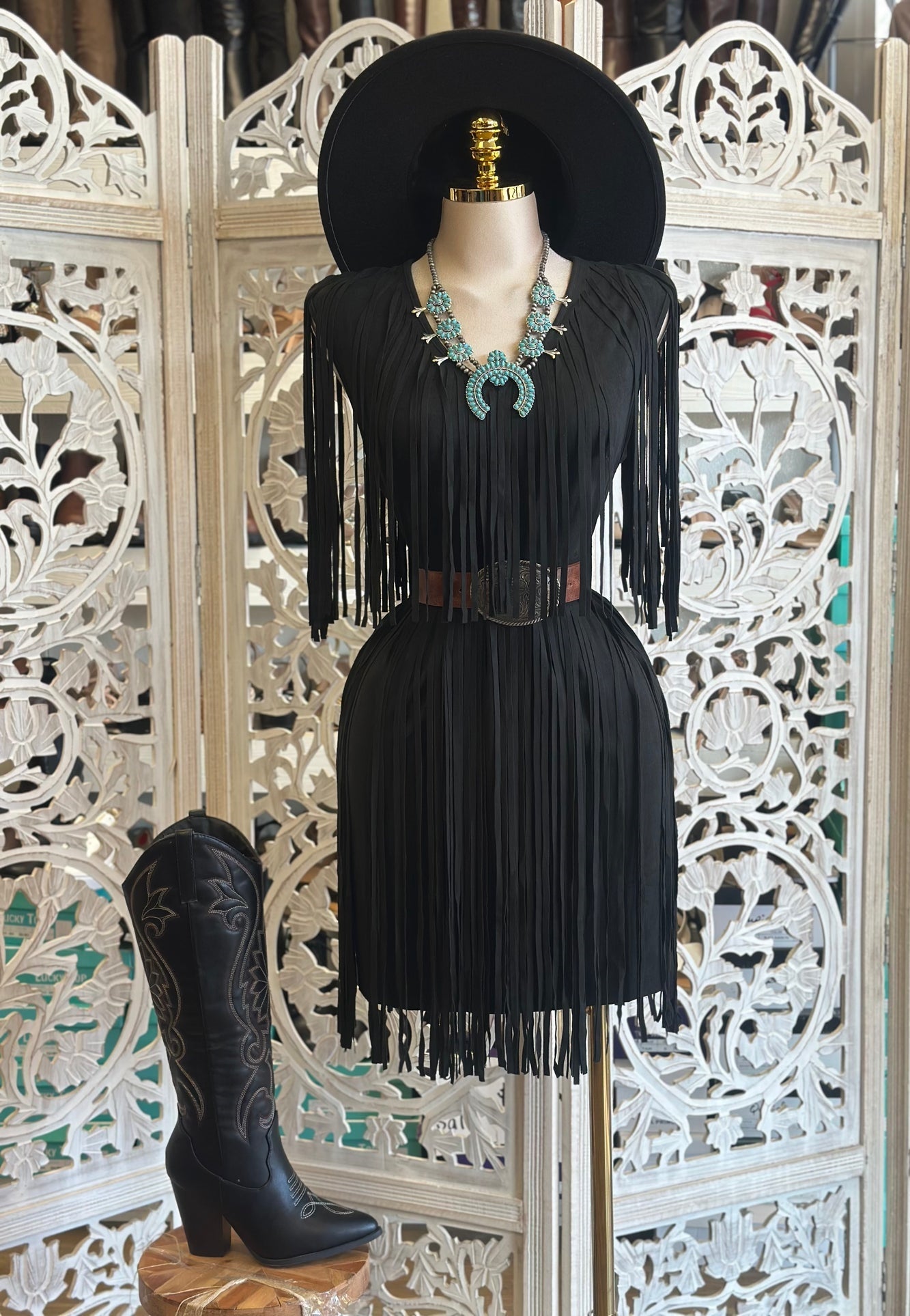 Western Sleeveless Long Fringes Dress