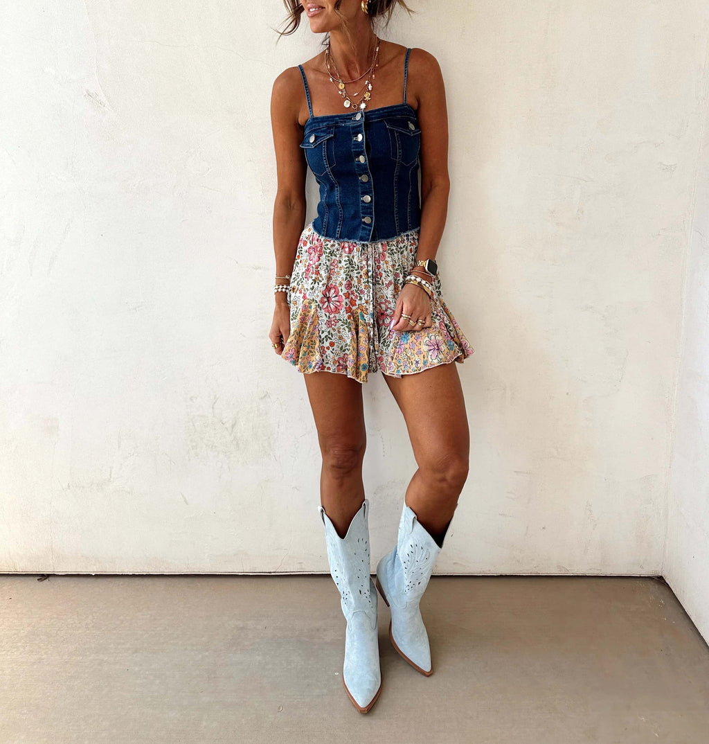 Denim Button Front Corset Cami Top