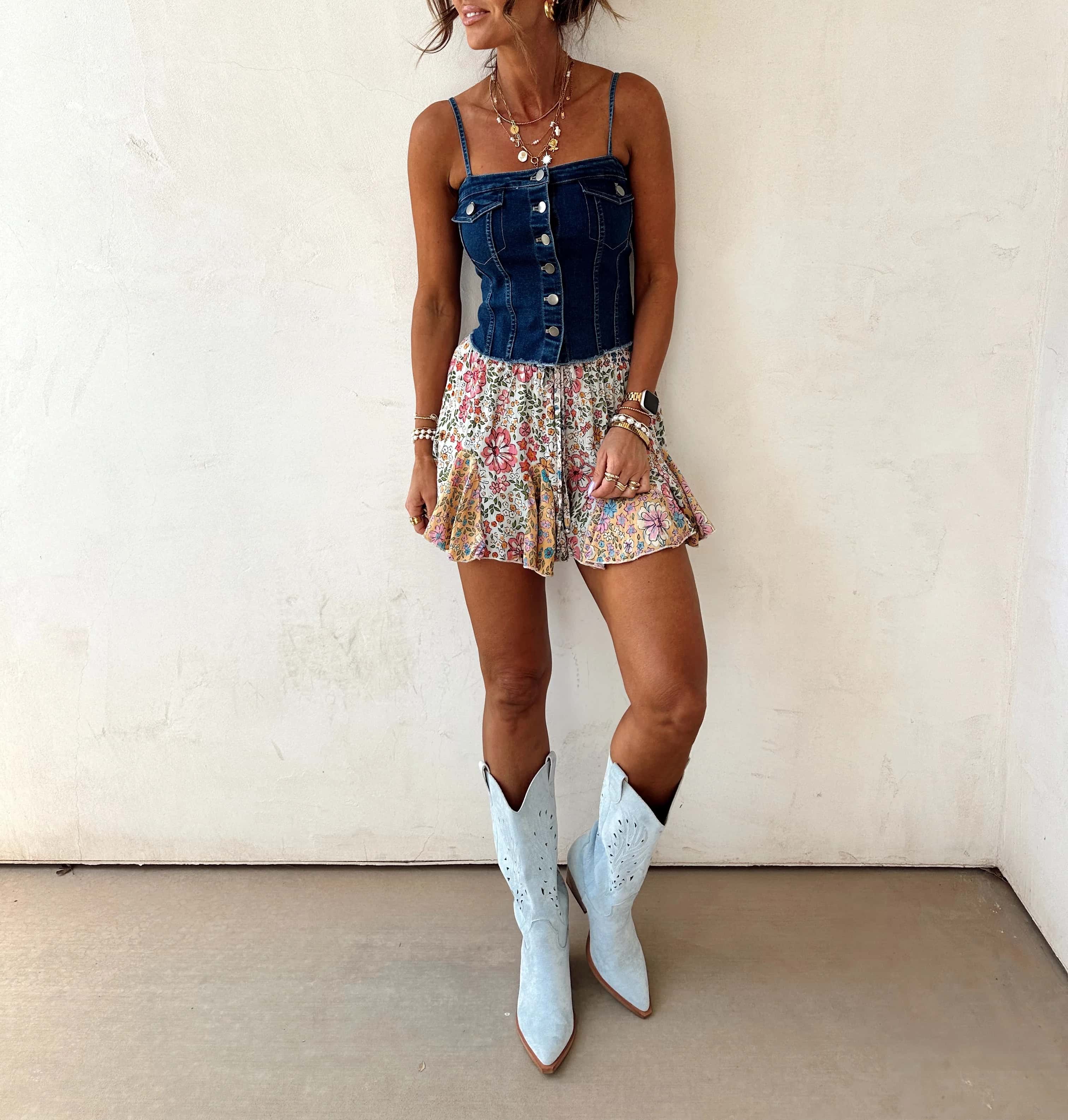 Denim Button Front Corset Cami Top