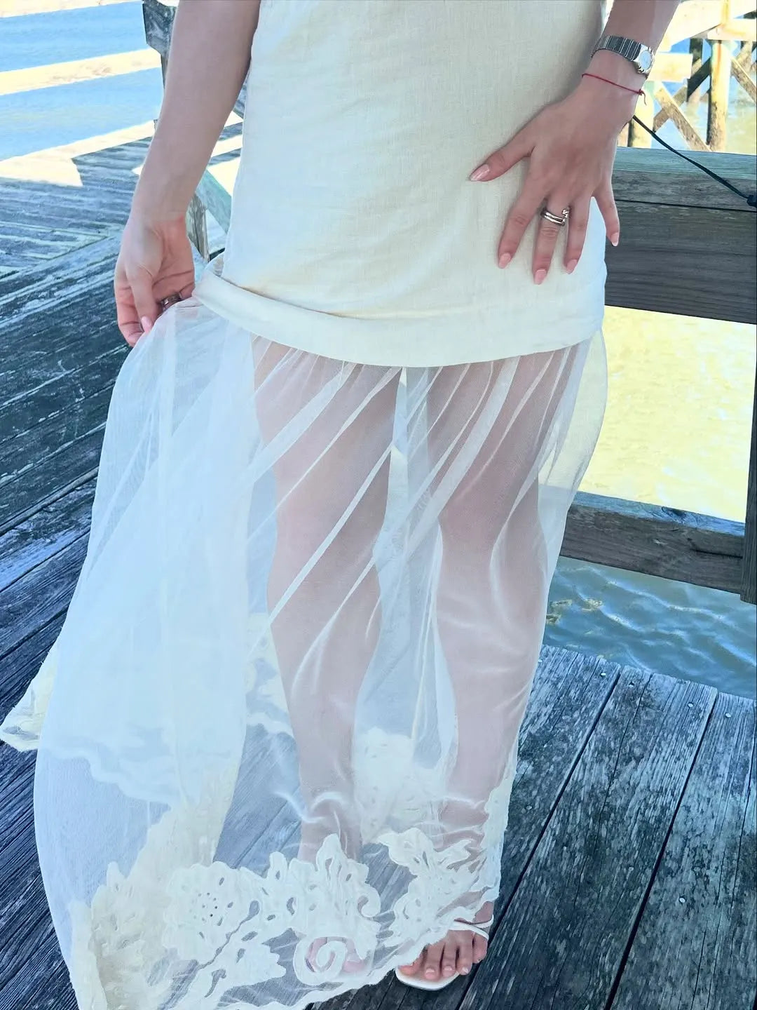 Sleeveless Sheer Linen Maxi Slip Dress