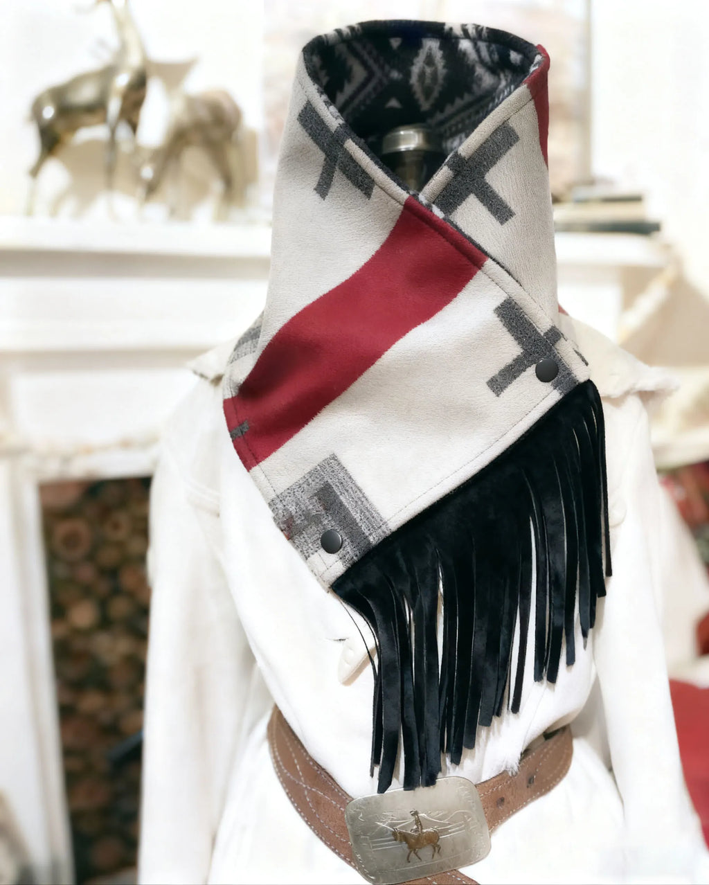 Women's Western-style Fringe Scarf - Aztec Pattern
