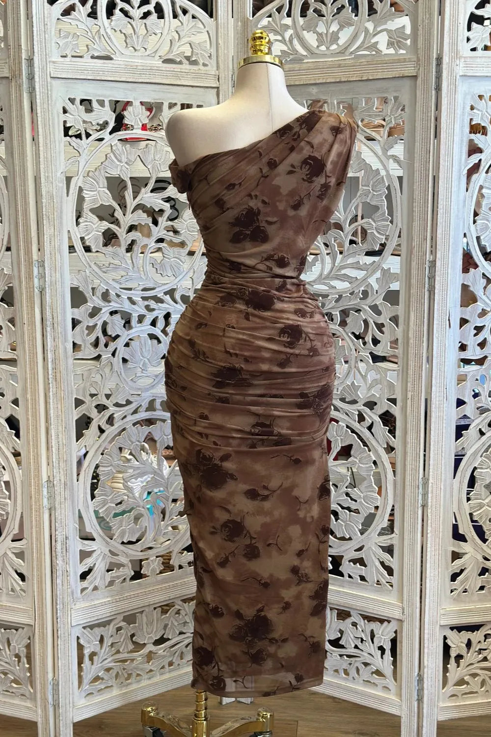 Asymmetrical Wrapped Floral Dress-Estira, Stretchy