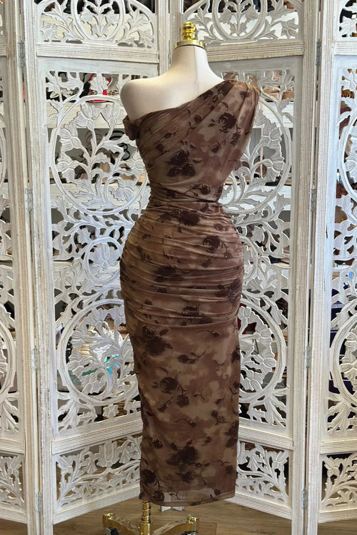 Asymmetrical Wrapped Floral Dress-Estira, Stretchy