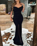 Off-Shoulder Black Maxi Evening Dress