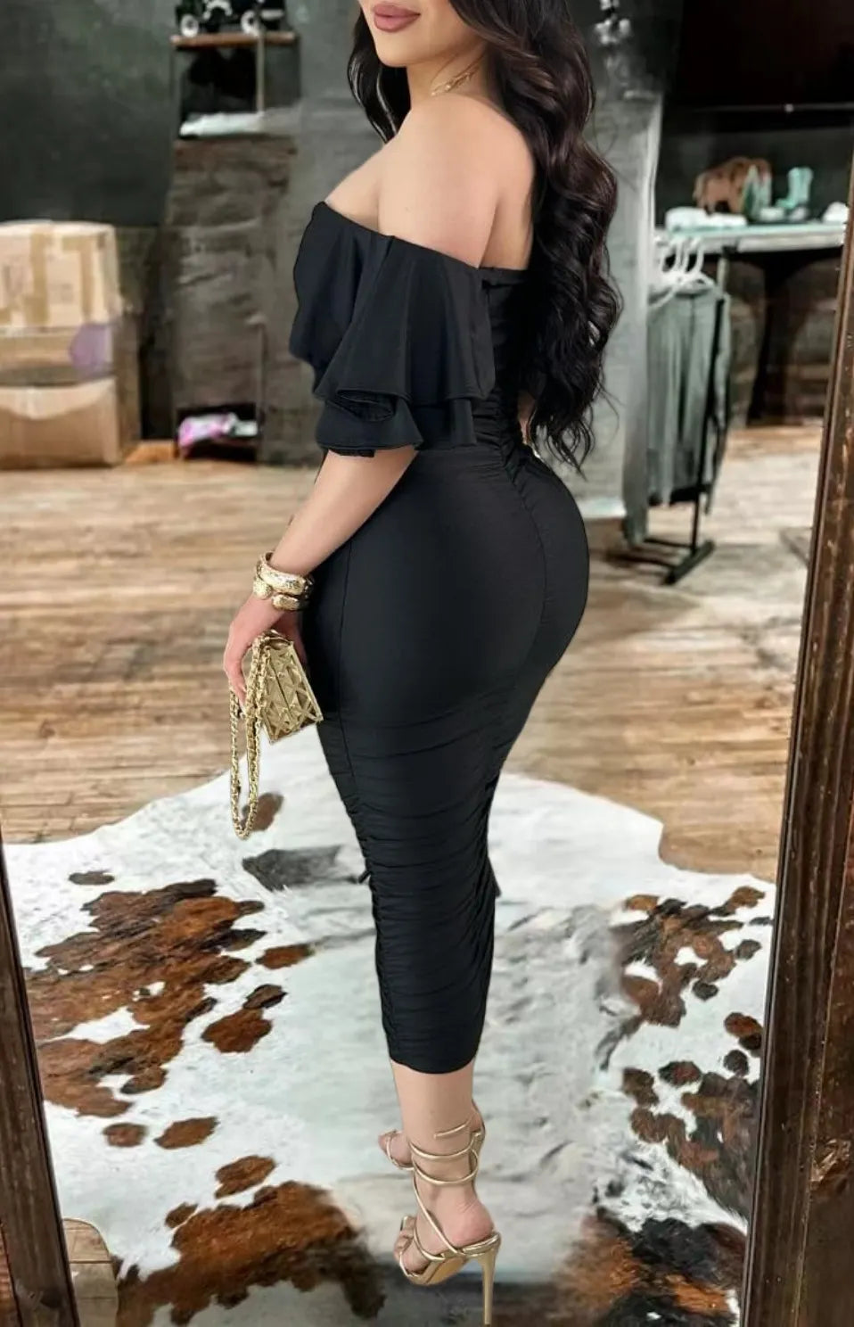 Chic V neck Off-Shoulder Satin Dress