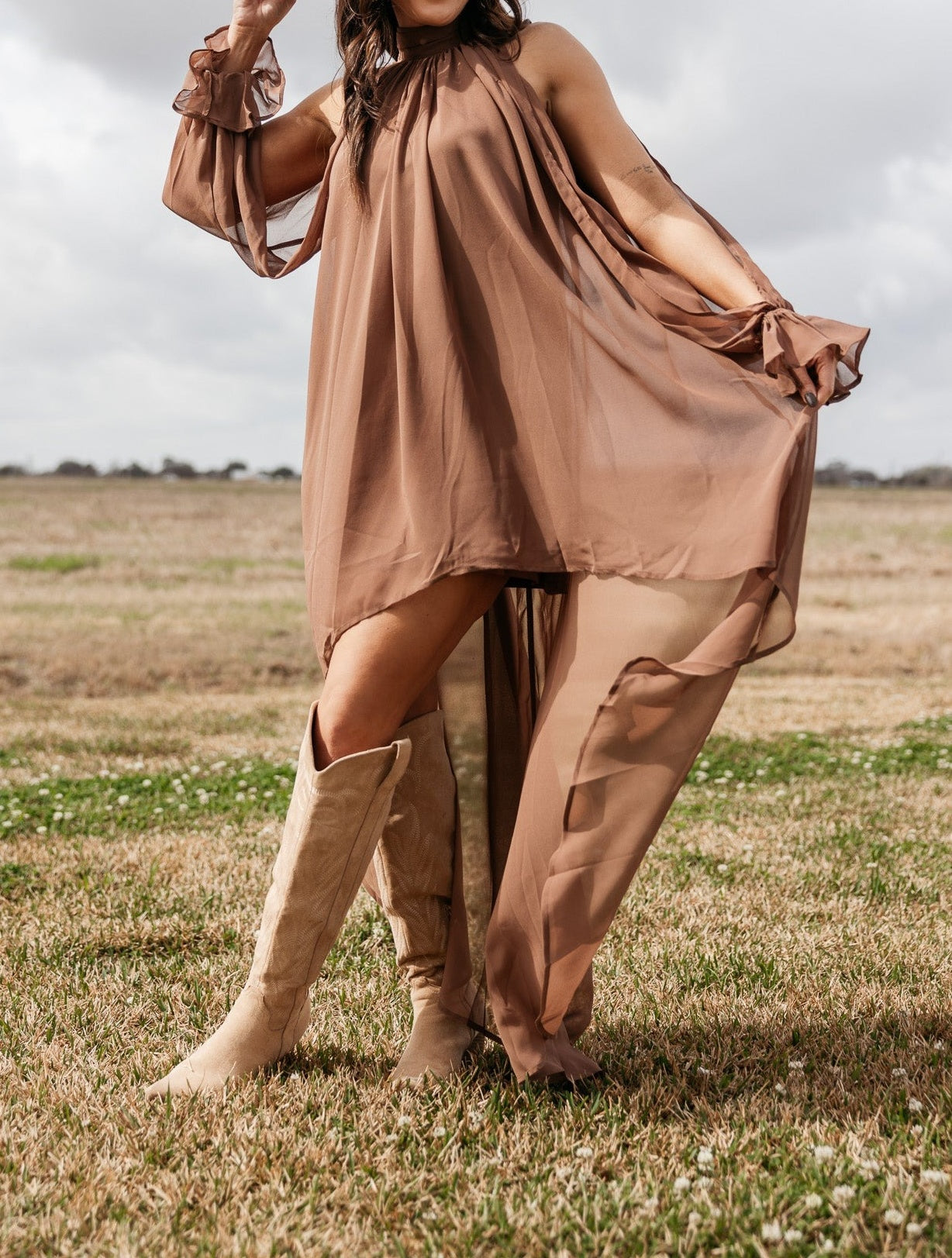 Halter Neckline Sleeveless Asymmetric Maxi Dress