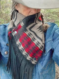 Women's Western Fringed Shawl - Black/Red Aztec Pattern