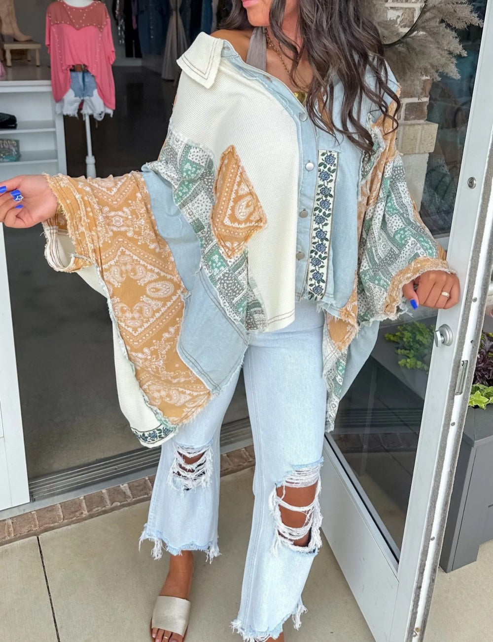 Retro Autumn Colorblock Button Top