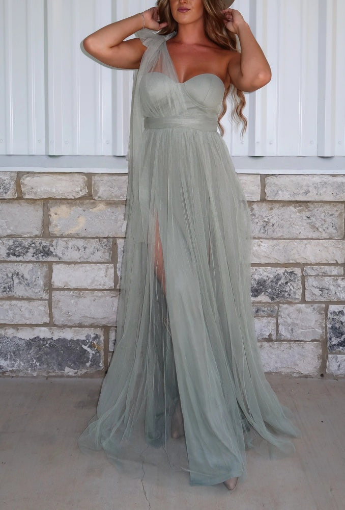 Southem Sage One Shoulder Dress