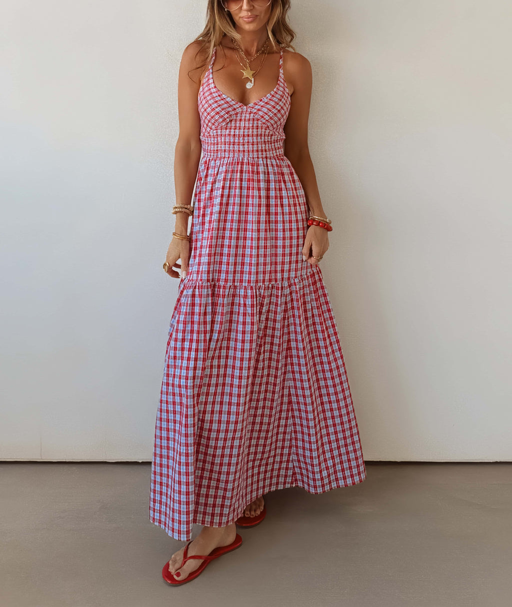 Cape May Red Gingham  Maxi Dress
