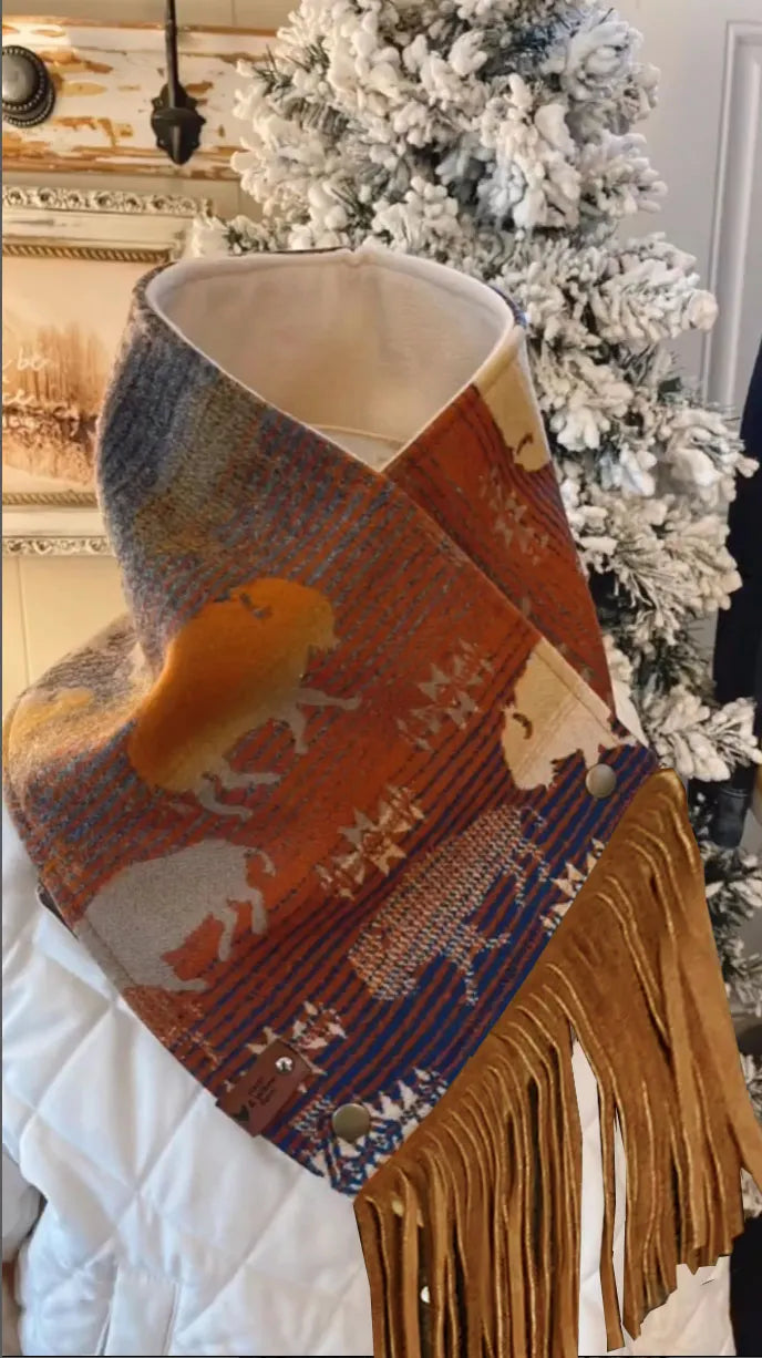 Western Fringed Scarf - Aztec Pattern