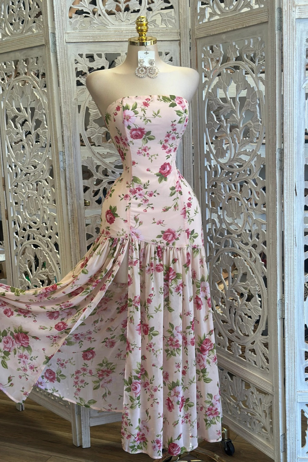 Pastel Pink Floral Maxi Dress-Estira