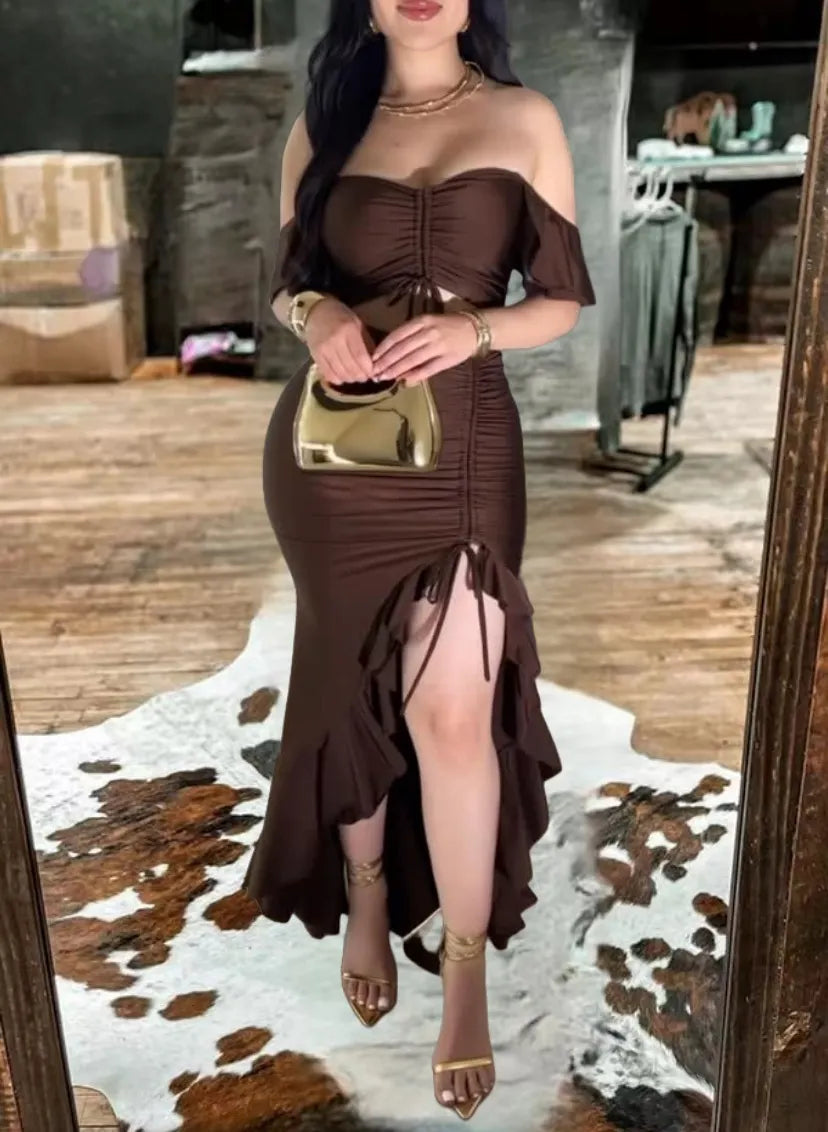 Western Charm Ruffle Cut-Out Dress