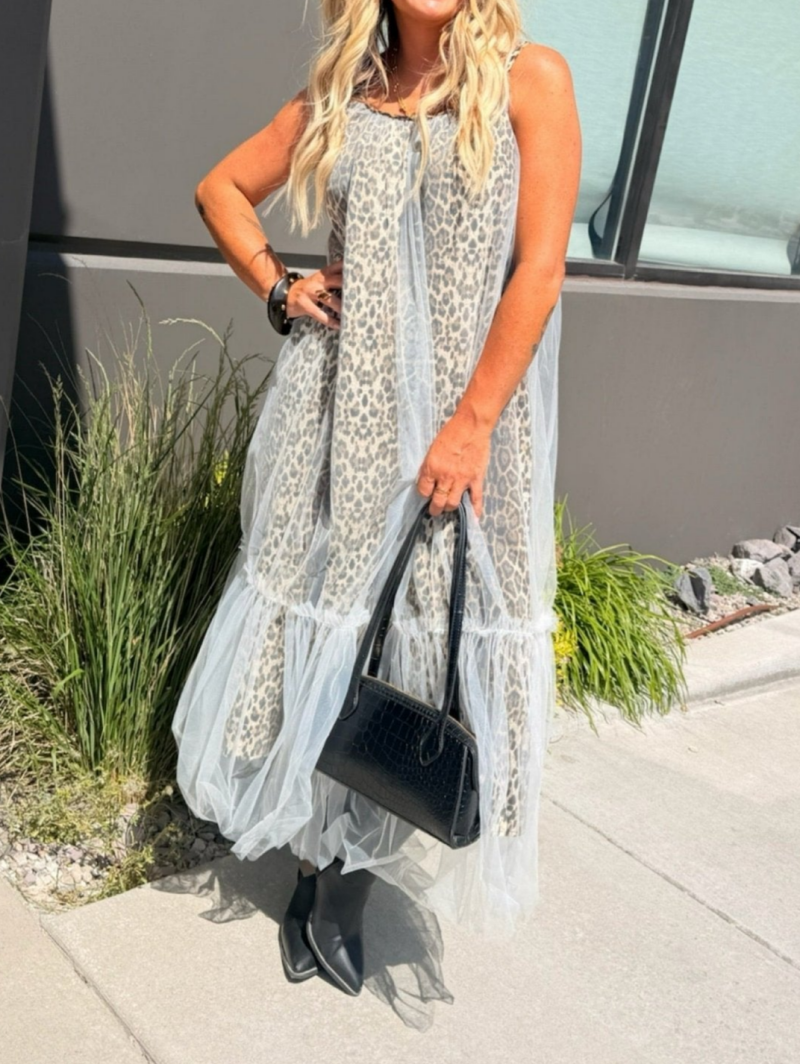 Leopard Print Mesh Maxi Dress
