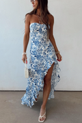 Blue Belle Strapless Ruffle Dress
