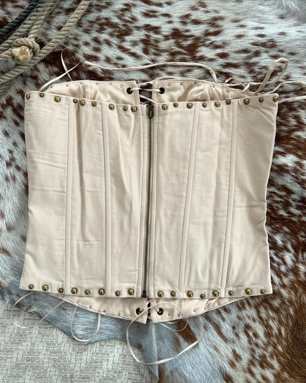 Western Embroidered Studded Lace Front Corset Top