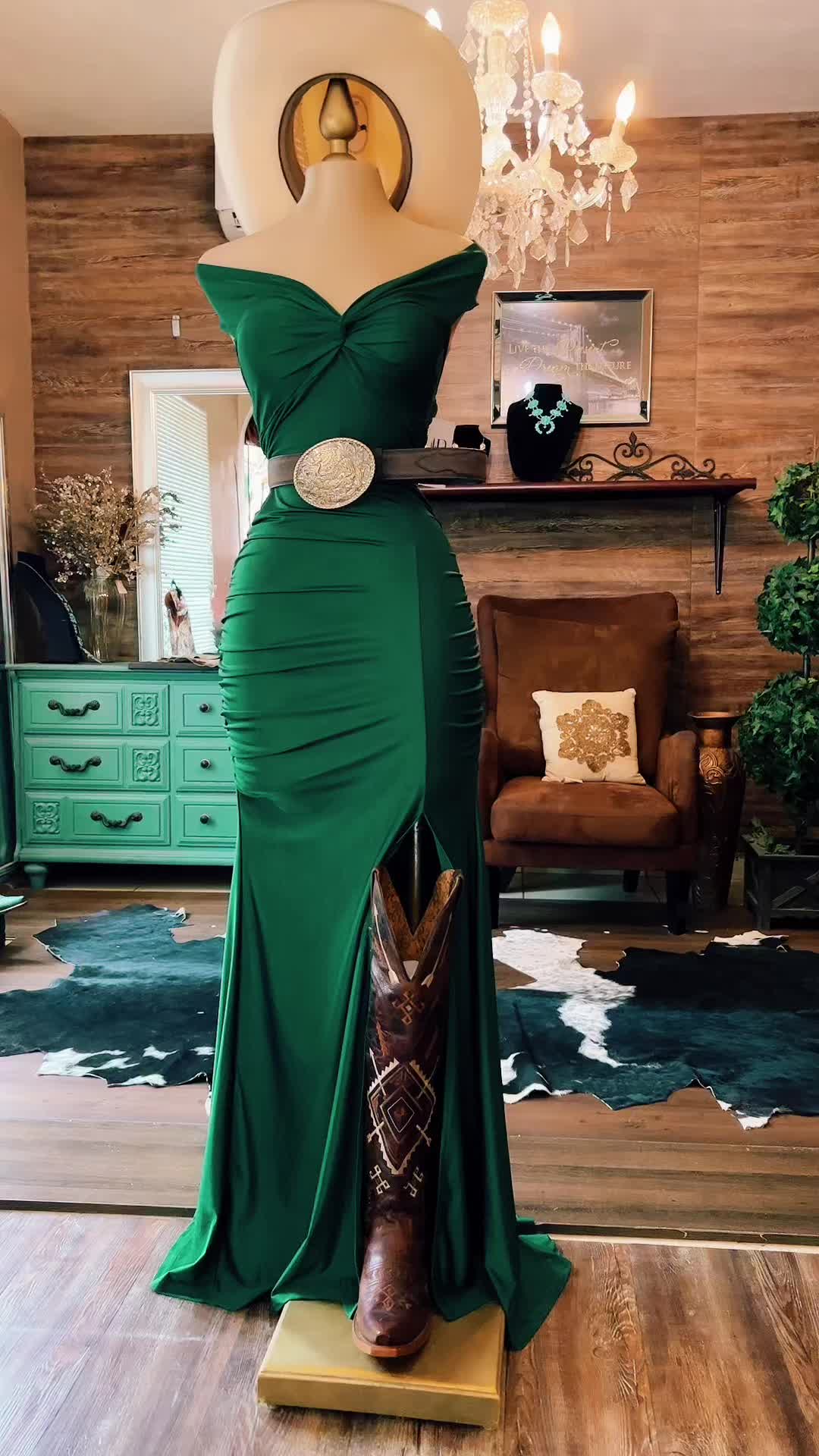 Women's Green Slit Dress