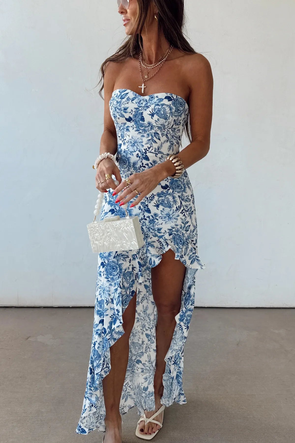Blue Belle Strapless Ruffle Dress