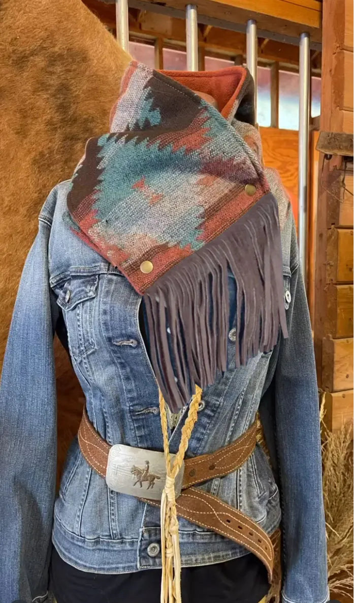Women's Western Fringed Scarf - Aztec Pattern