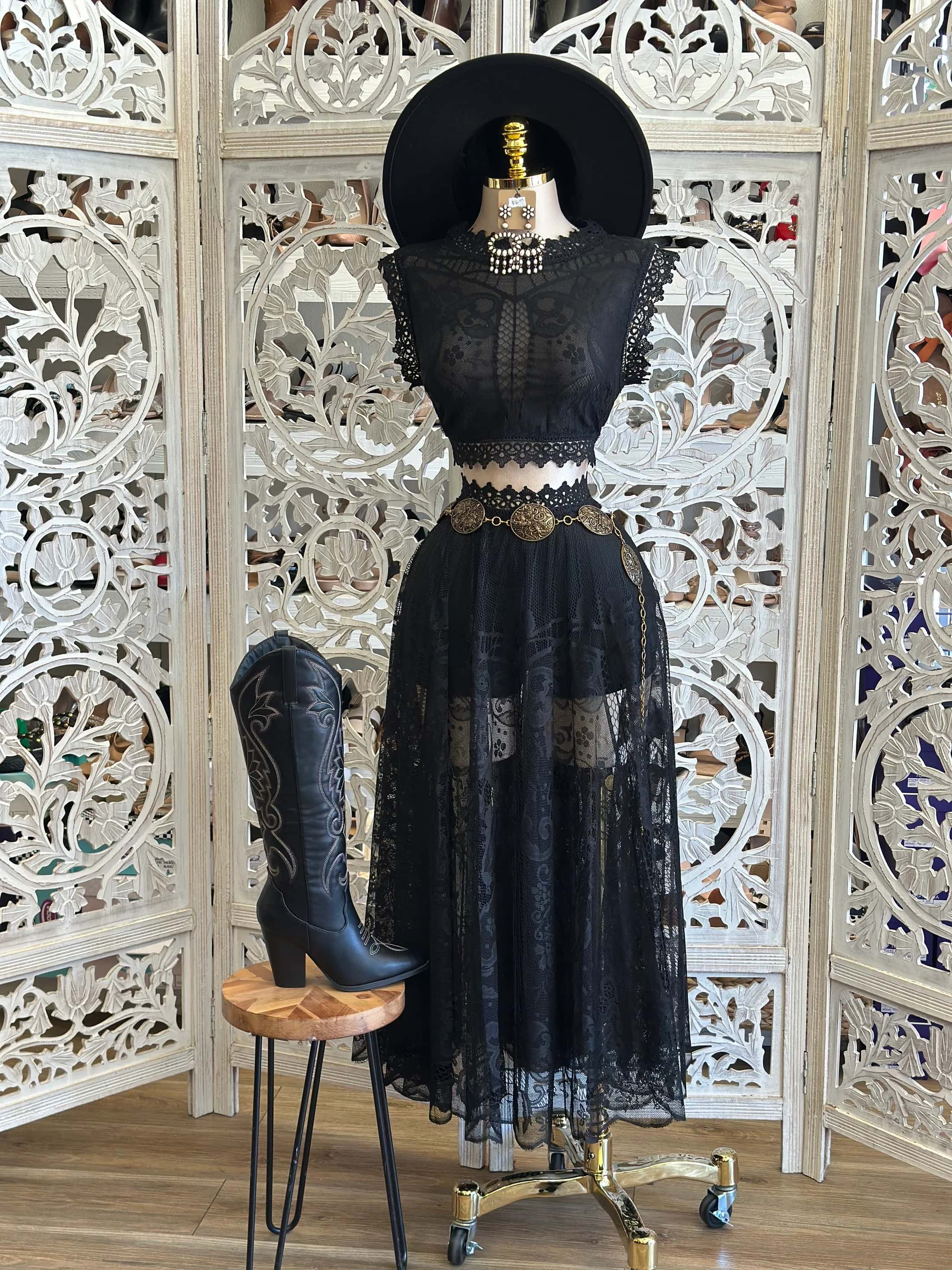 Western Lace Two-Piece Dress – Black