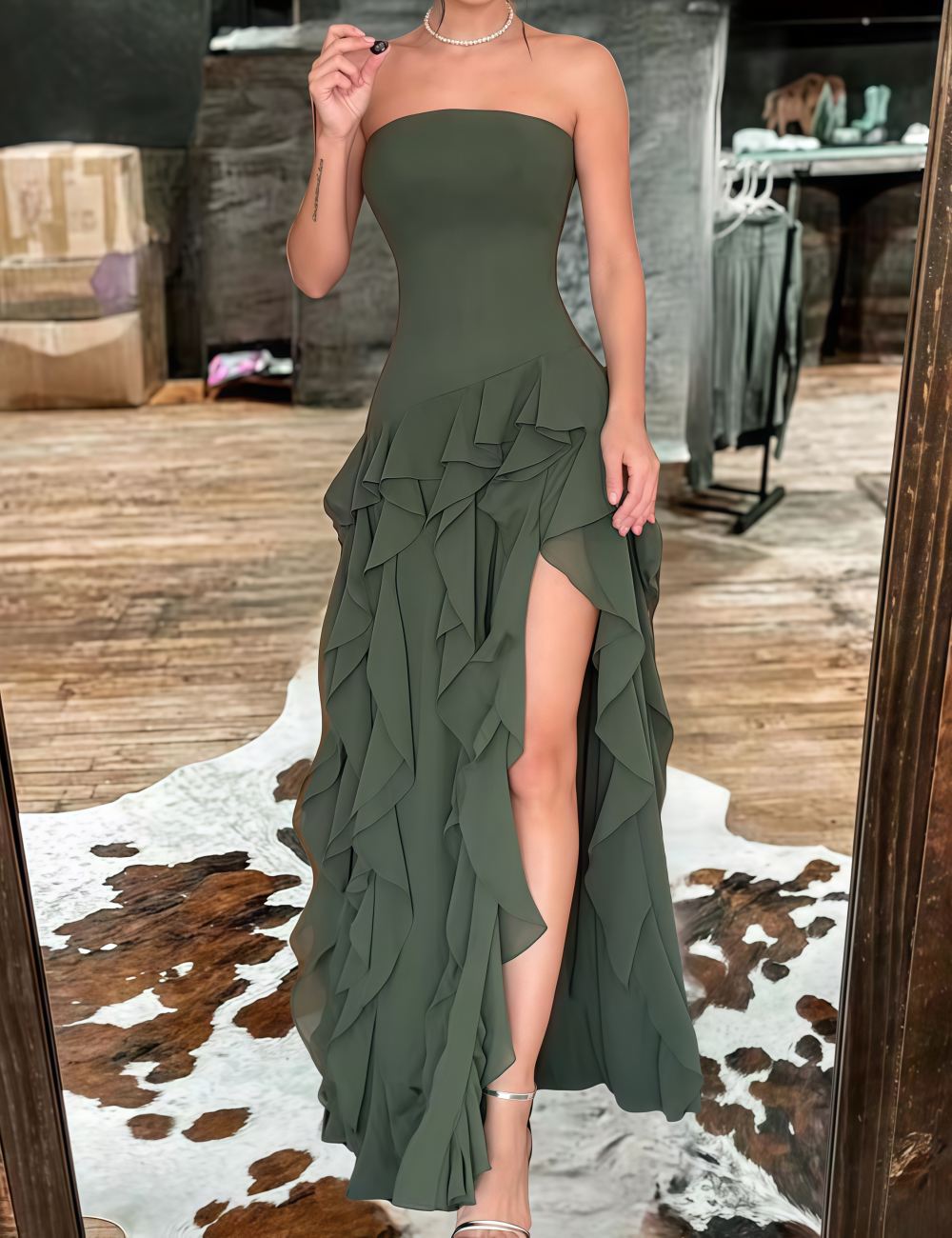 Women's Pleated Green Dress