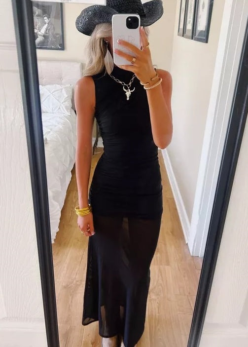 The Black Mesh Maxi Dress