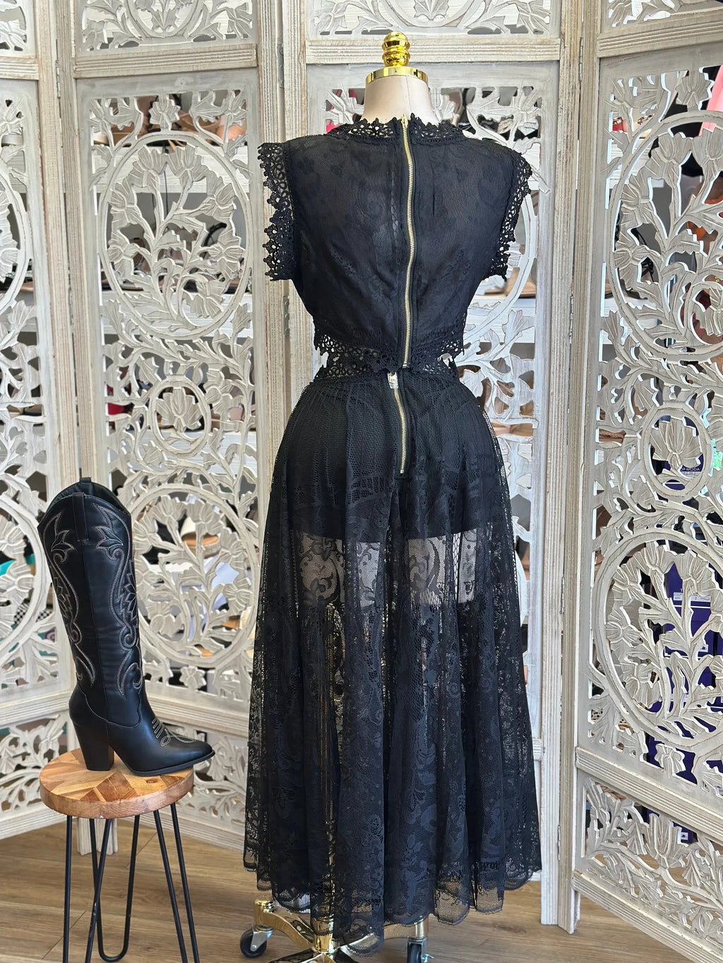 Western Lace Two-Piece Dress – Black