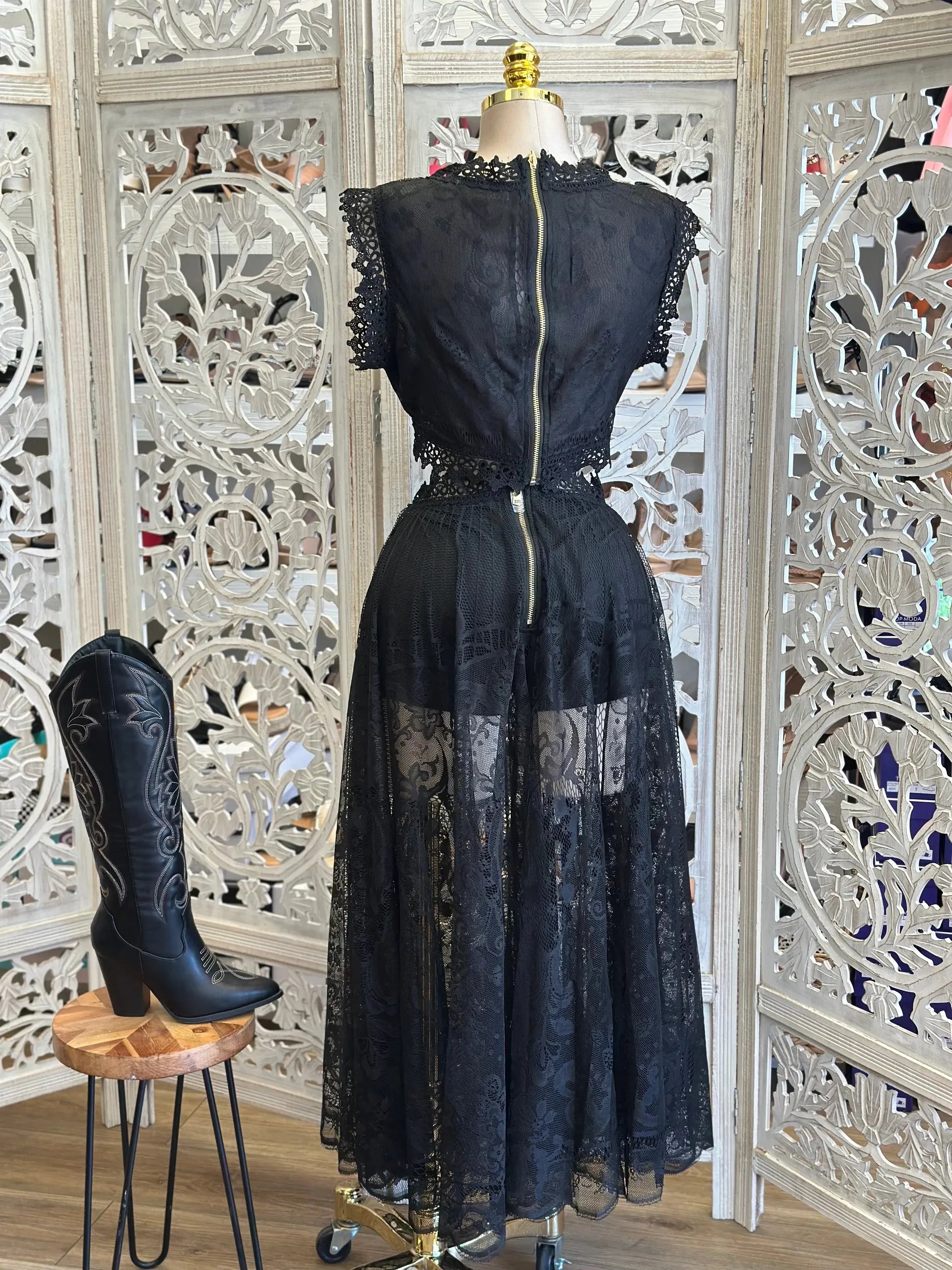 Western Lace Two-Piece Dress – Black