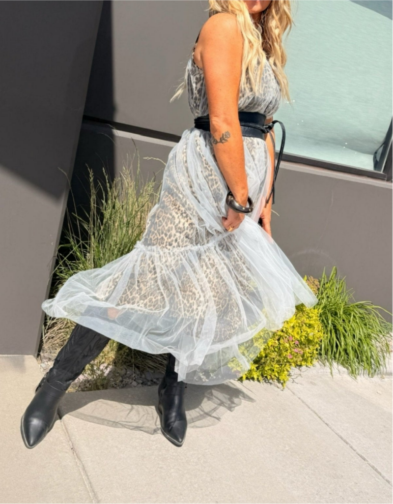Leopard Print Mesh Maxi Dress