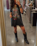 Vintage Rhinestone Print Oversized T-shirt Dress