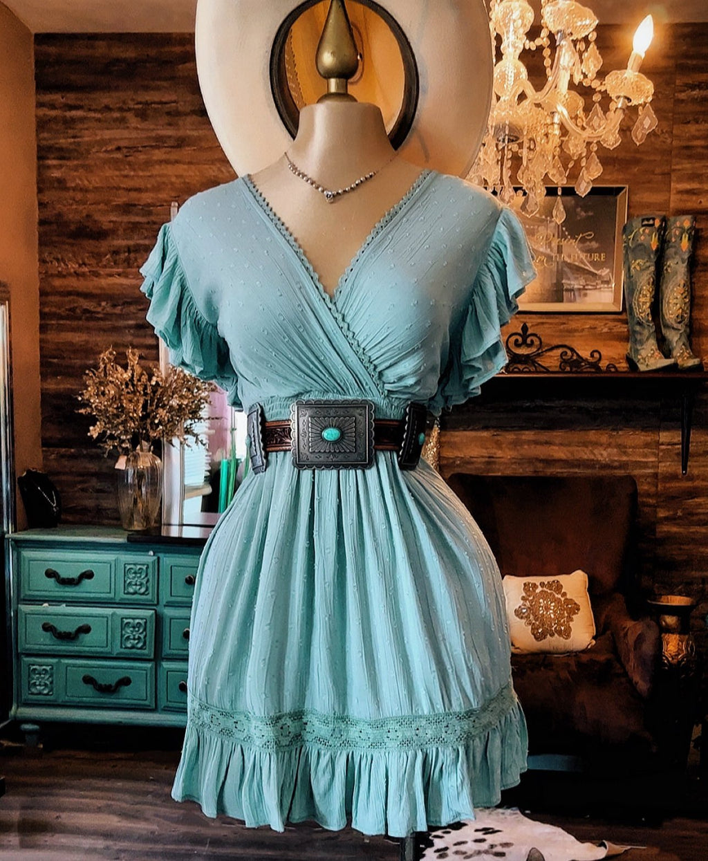 Women's Blue Lace Stitching Dress