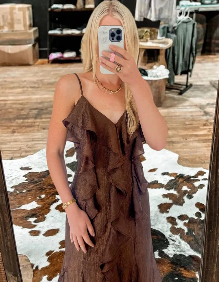 Brown Ruffle Maxi Dress