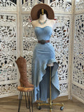 Light Denim Ruffle Midi Dress