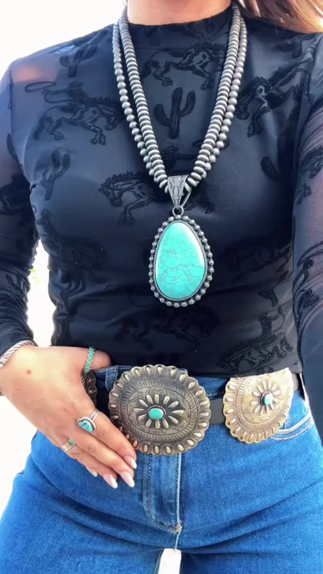 Vintage Western Print Mesh Top