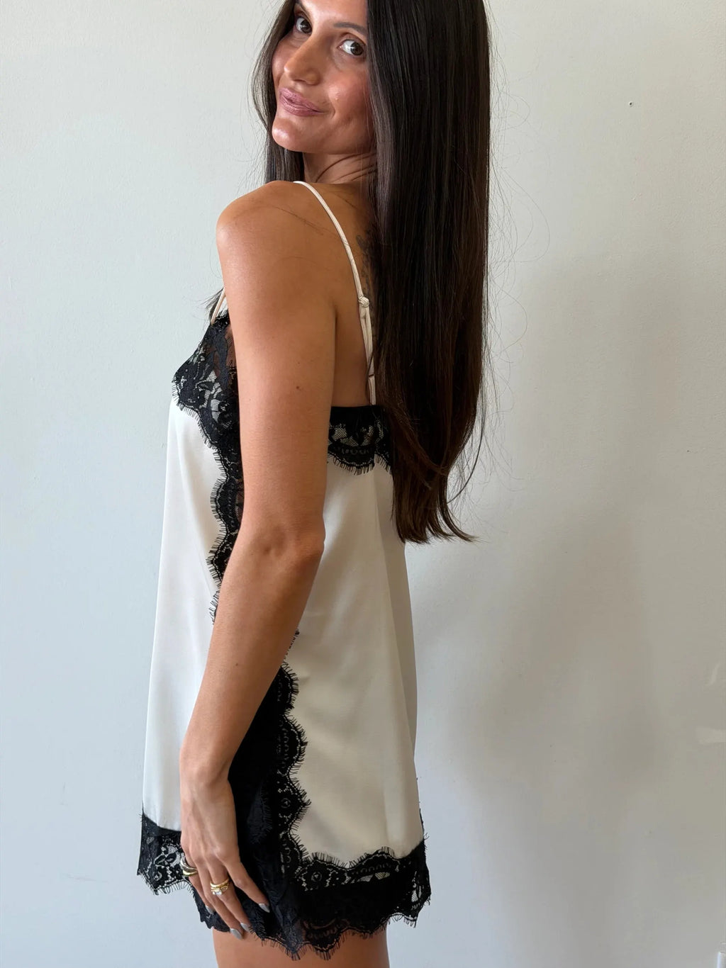 Satin Effect Lace Mini Dress