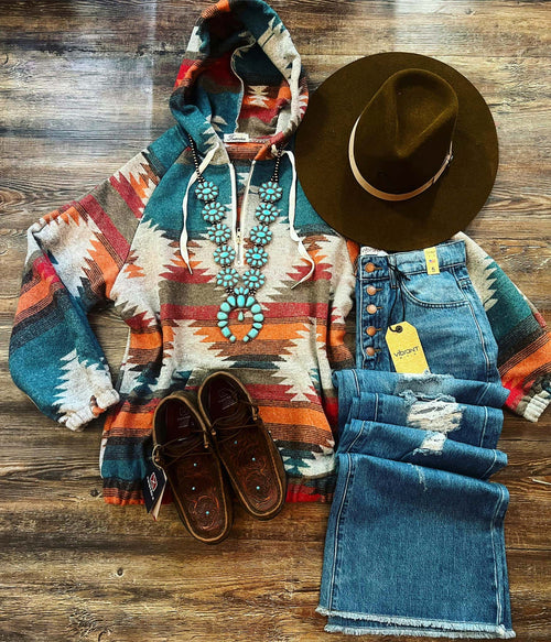 Aztec print pullover zipper hoodie sweatshirt